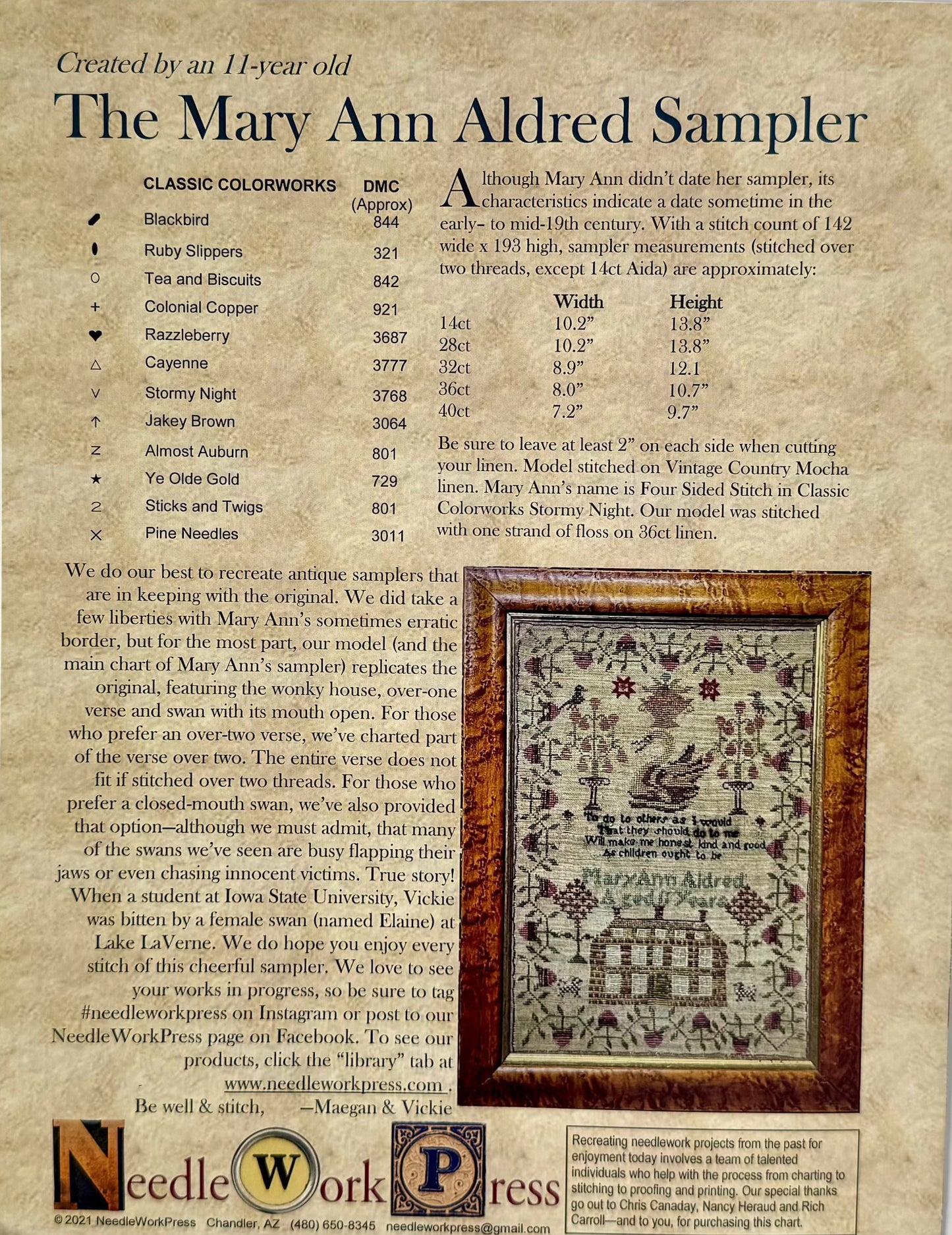 Mary Ann Aldred Sampler ~ NeedleWork Press
