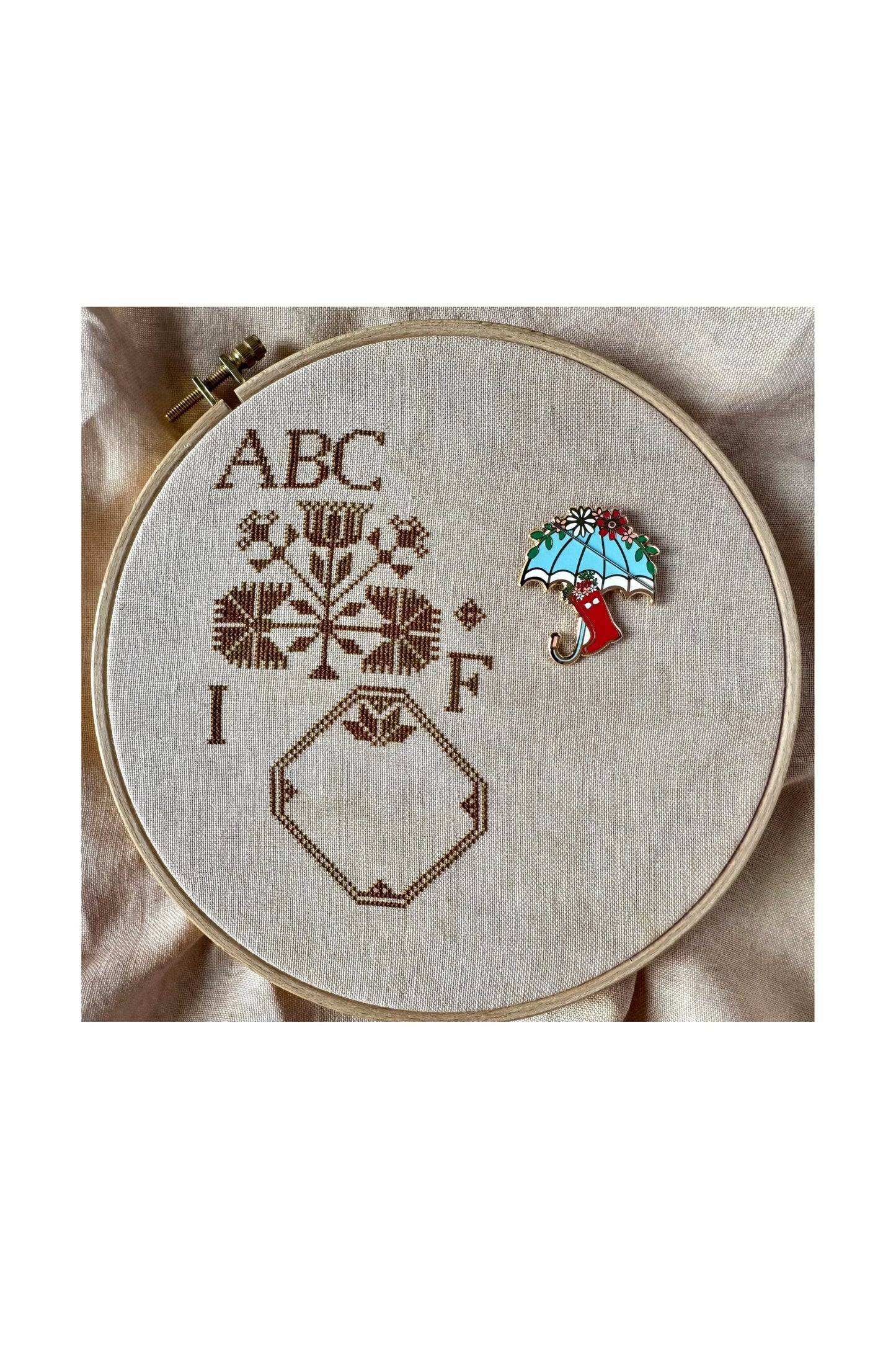 Floral Umbrella and Boots Needle Minder ~ Flamingo Toes