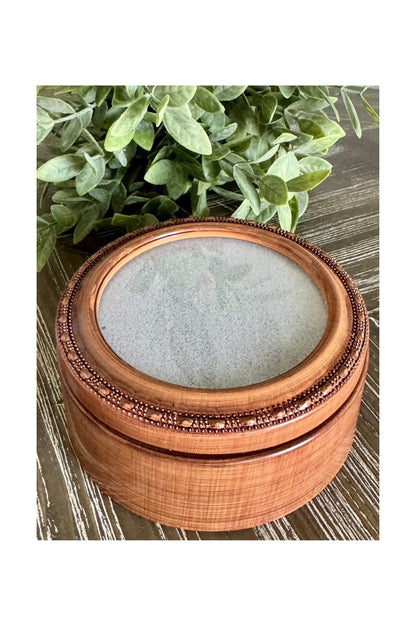 Woodgrain Round Treasure Box ~ Cottage Garden