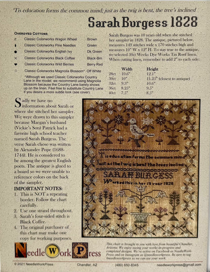 Sarah Burgess 1828 ~ NeedleWork Press