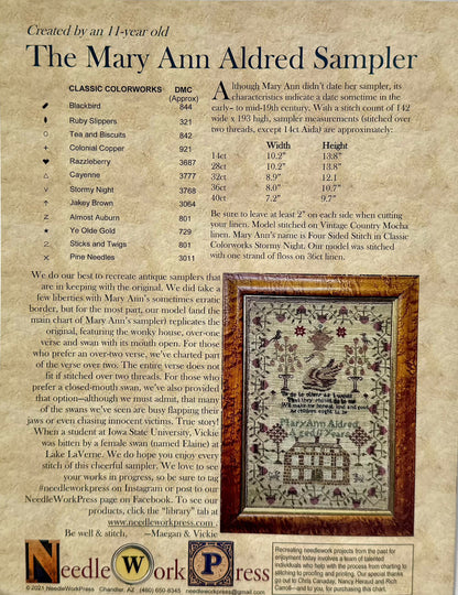 Mary Ann Aldred Sampler ~ NeedleWork Press