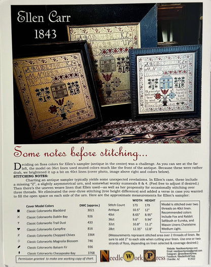Ellen Carr 1843 ~ NeedleWork Press