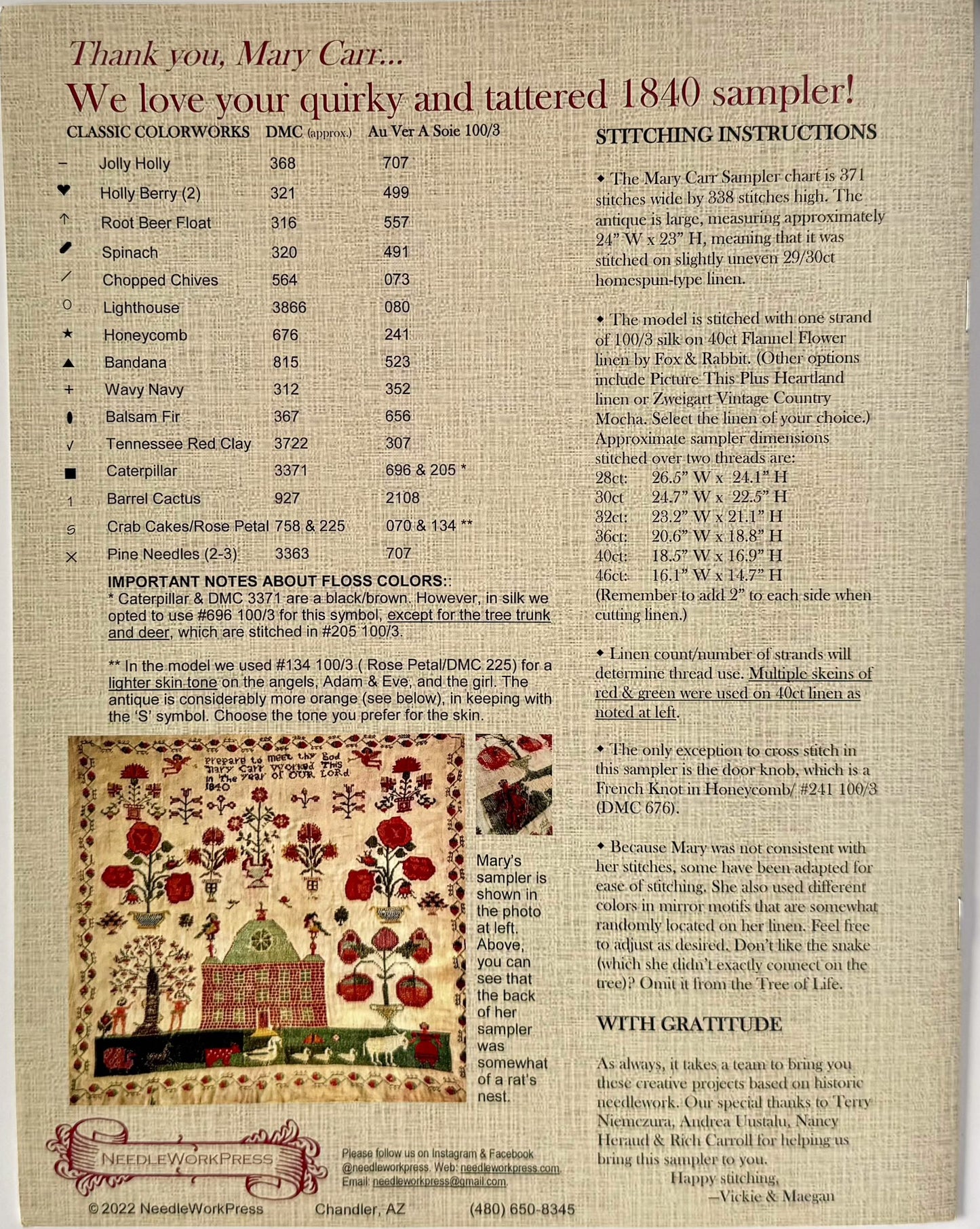 Mary Carr 1840 ~ NeedleWork Press