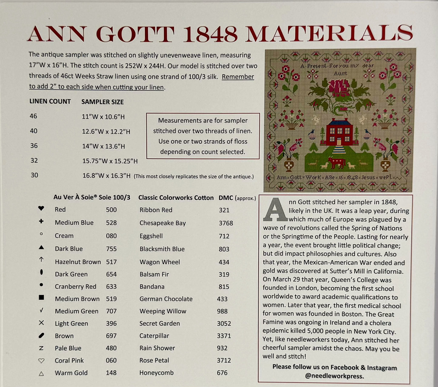 Ann Gott 1848 ~ NeedleWork Press