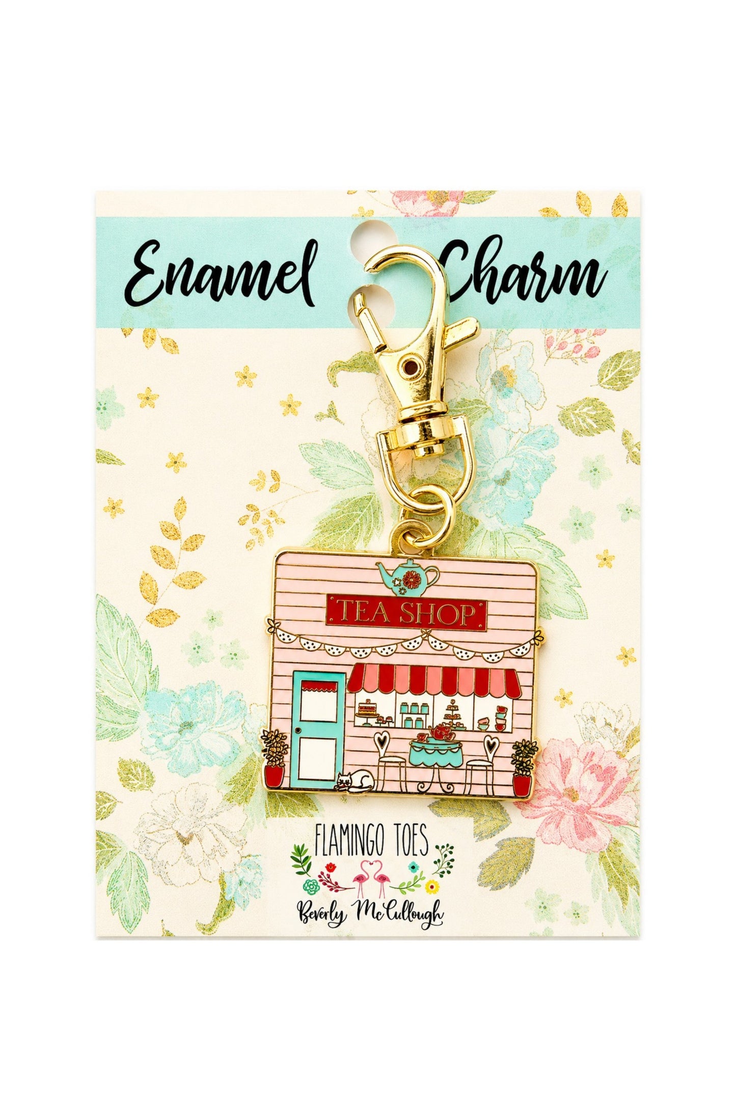 Tea Shop Enamel Charm ~ Flamingo Toes