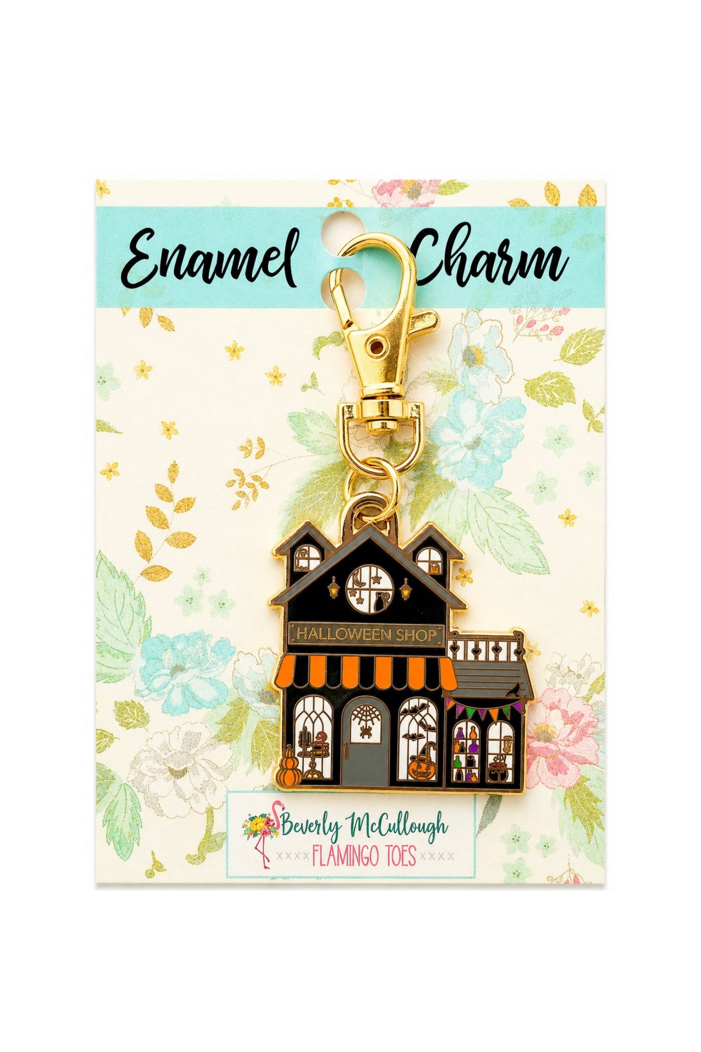 Halloween Shop Enamel Charm ~ Flamingo Toes