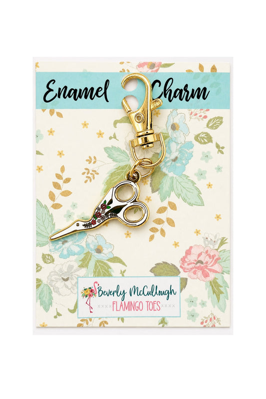Embroidery Scissors Enamel Charm ~ Flamingo Toes