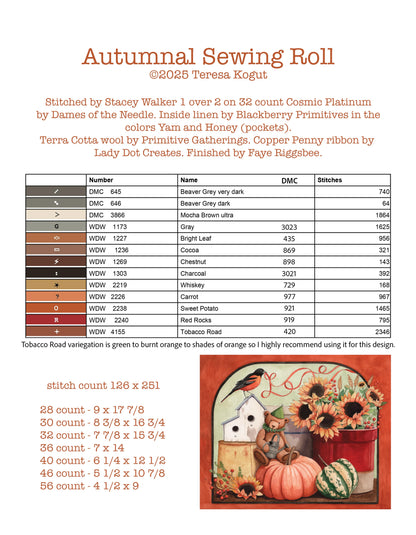 Autumnal Sewing Roll ~ Teresa Kogut ~ Cross Stitch Pattern