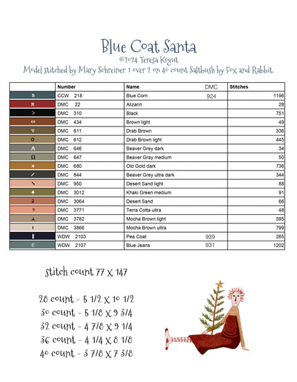 Blue Coat Santa ~ Teresa Kogut ~ Cross Stitch Pattern