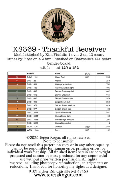 Thankful Receiver ~ Teresa Kogut ~ Cross Stitch Pattern
