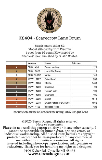 Scarecrow Lane Drum ~ Teresa Kogut ~ Cross Stitch Pattern