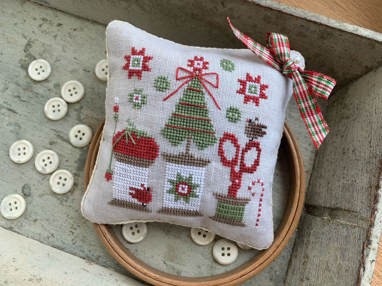Christmas Spools Pinkeep ~ Stitches by Ethel ~ Cross Stitch Pattern ~ Needlework Marketplace 2026
