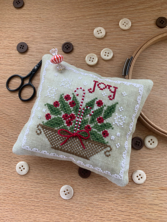 Holly Basket Pinkeep ~ Stitches by Ethel ~ Cross Stitch Pattern