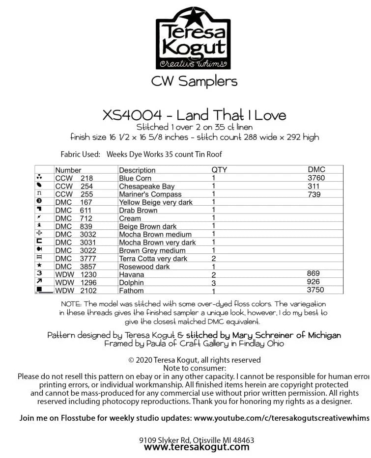 Land That I Love ~ Teresa Kogut ~ Cross Stitch Pattern