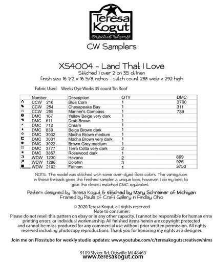 Land That I Love ~ Teresa Kogut ~ Cross Stitch Pattern