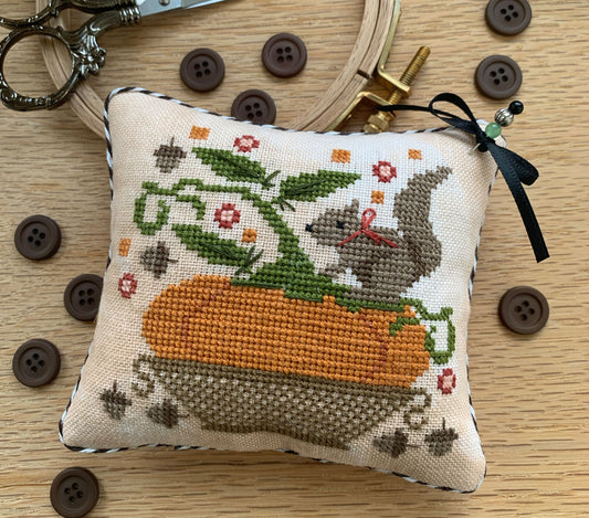 Pumpkin Basket Pinkeep ~ Stitches by Ethel ~ Cross Stitch Pattern ~ Needlework Marketplace 2026